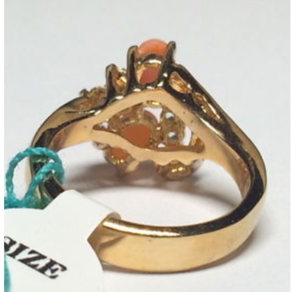 Gold Peach Coral CZ Cocktail Statement Ring Size 6 - Picture 7 of 8